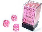 CHESSEX DICE - 16MM D6 (12) TRANSLUCENT PINK/WHITE-board games-The Games Shop