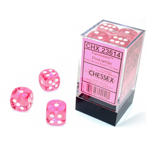 CHESSEX DICE - 16MM D6 (12) TRANSLUCENT PINK/WHITE