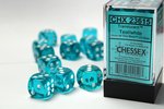 CHESSEX DICE - 16MM D6 (12) TRANSLUCENT TEAL/WHITE-board games-The Games Shop