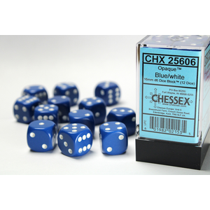 CHESSEX DICE - 16MM D6 (12) OPAQUE BLUE/WHITE