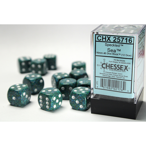 CHESSEX DICE - 16MM D6 (12) SPECKLED SEA